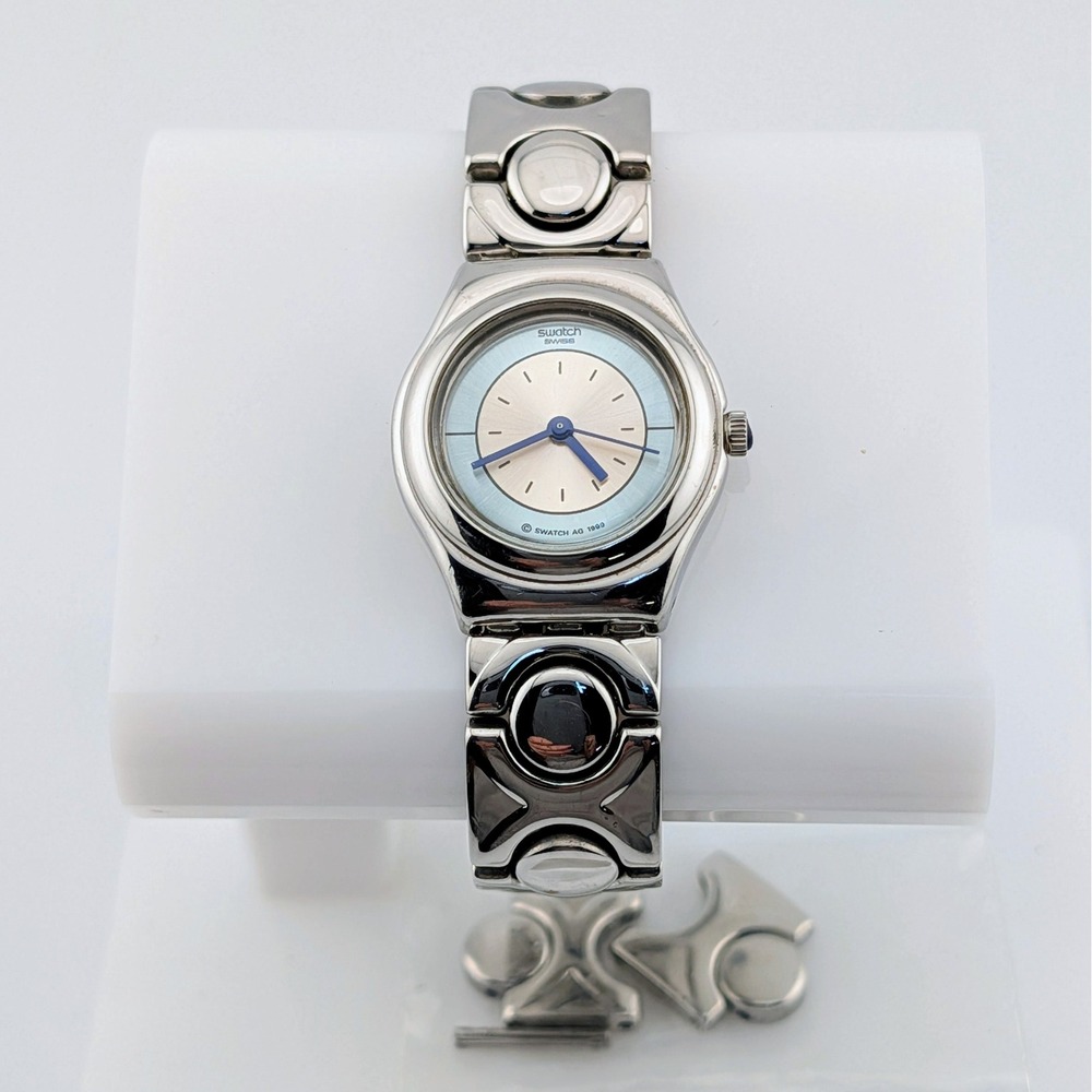 Swatch Irony Coquine 1999 Women's SS Watch Blue Sunburst Dial Extra Links 25mm